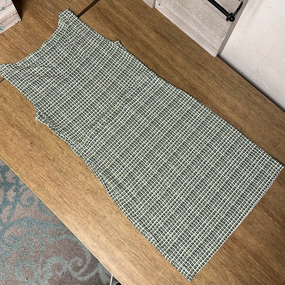 Tory Burch nwot 100% silk Paris green white stretchy window pane dress - Picture 8 of 9